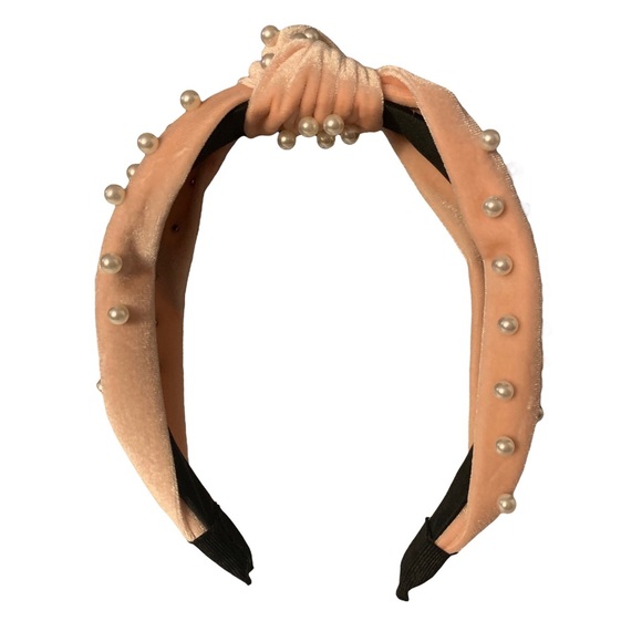 Nordstrom Accessories - 5 for 20 Nordstrom light pink velour pearl studded top knot headband